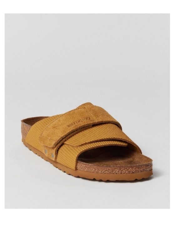 Birkenstock Shoes - BIRKENSTOCK KYOTO SUEDE LEATHER EMBOSSED CORDUROY BROWN SLIDE SANDAL EU40/W9-9.5
